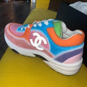 New authentic Chanel sneakers multicolor 39 fabric and suede calfskin